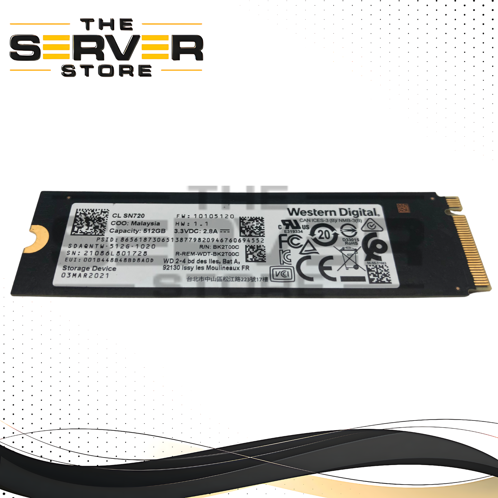 WD 512GB NVMe 2280 M.2 PCIe Gen3 x4 SSD CL SN720 SDAQNTW-512G-1020