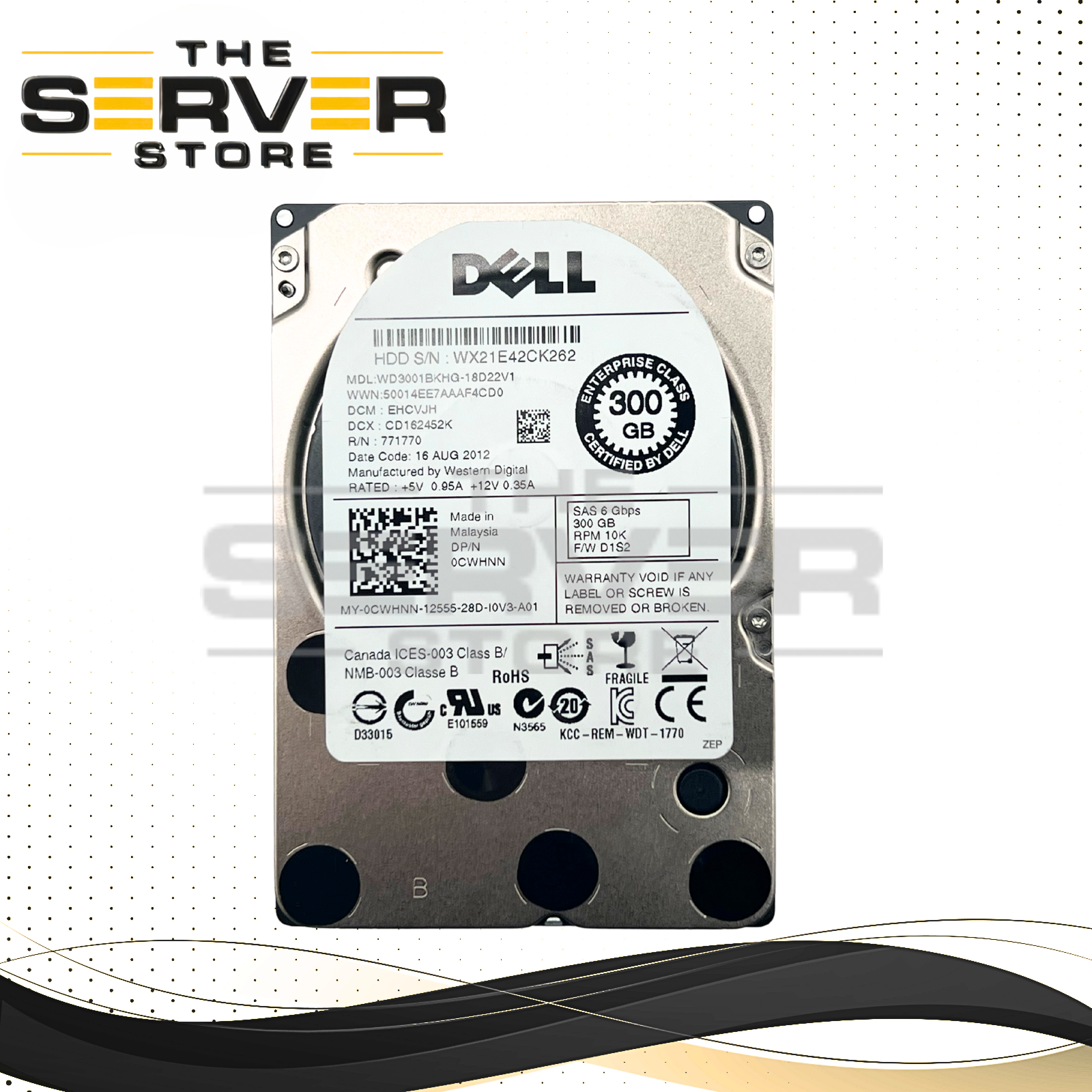 Dell 300GB SAS 6G 10K RPM 2.5" HDD WD XE Series WD3001BKHG-18D22V1 0CWHNN CWHNN