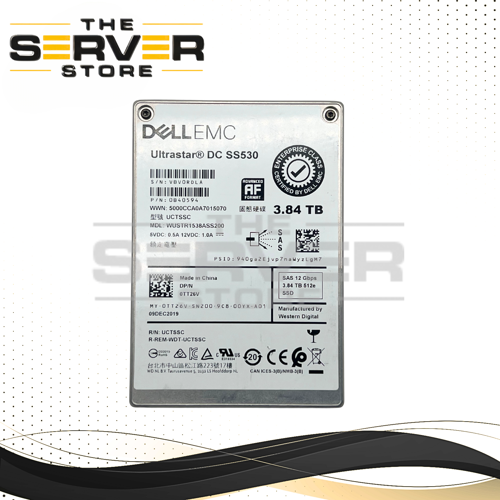 Dell EMC 3.84TB SAS 12G RI SFF 2.5" SSD WD Ultrastar DC SS530 Series WUSTR1538ASS200 0TT26V TT26V