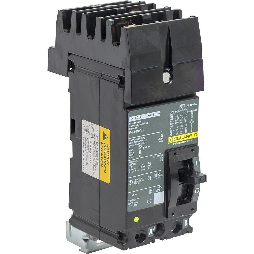 FH26040AB | Square D 40A 2-Pole 600V Thermal Magnetic Powerpact I-Line Circuit Breaker