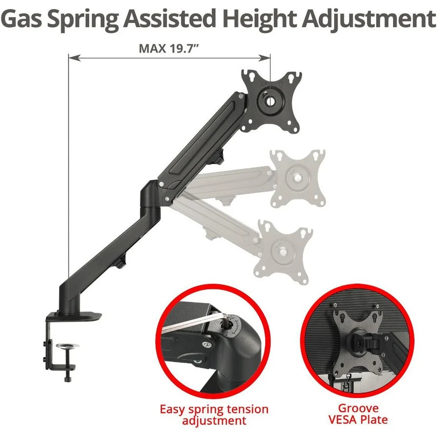SIIG Single Gas Spring C-Clamp Monitor Desk Mount - 17" to 27"