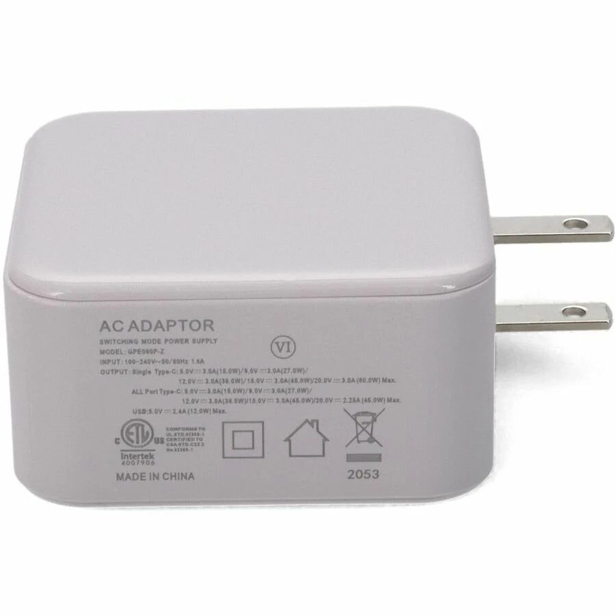 AddOn Wall Plug to USB C 3.1 15V at 3A, or 20V at 3A 60W total for US White