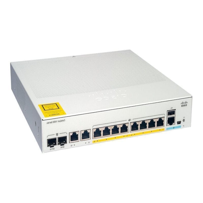 Cisco 8x 10/100/1000 Ethernet ports, 2x 1G SFP and RJ-45 combo uplinks, with external PS Switch - C1000-8T-E-2G-L Refurbished