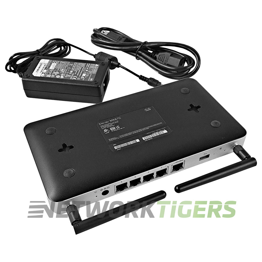 Cisco Meraki MX67C-HW-NA 4x RJ45 LAN 1x RJ45 WAN Unclaimed Firewall w/Adapter