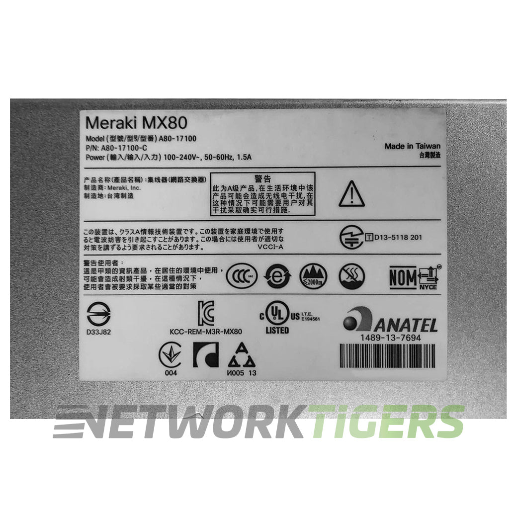Cisco Meraki MX80-HW MX Series 250 Mbps 5x 1GB RJ45 Unclaimed Firewall