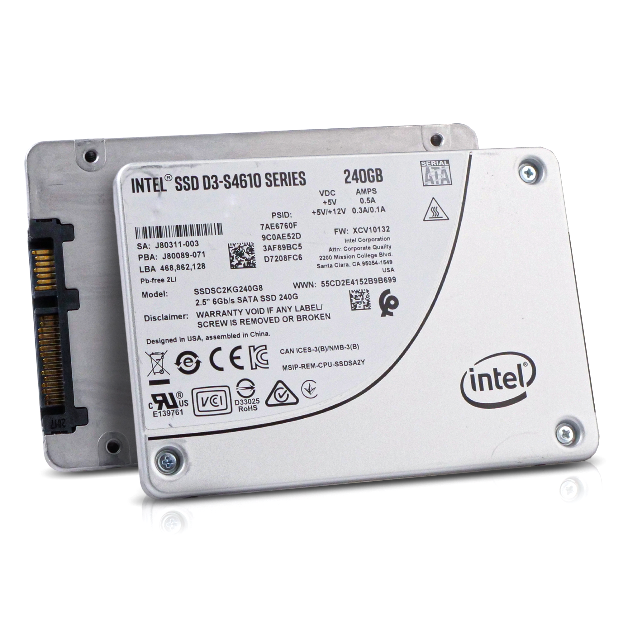 Intel D3-S4610 SSDSC2KG240G8 240GB 3 DWPD SATA 6Gb/s 3D TLC 2.5in Refurbished SSD