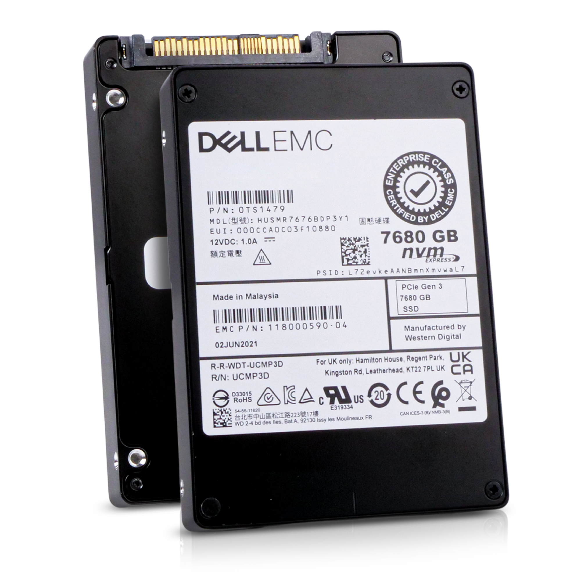 Dell/Western Digital Ultrastar DC SN200 HUSMR7676BDP3Y1 0TS1479 7.68TB 1 DWPD PCIe Gen 3.0 x4 4GB/s MLC U.2 NVMe 2.5in Refurbished SSD