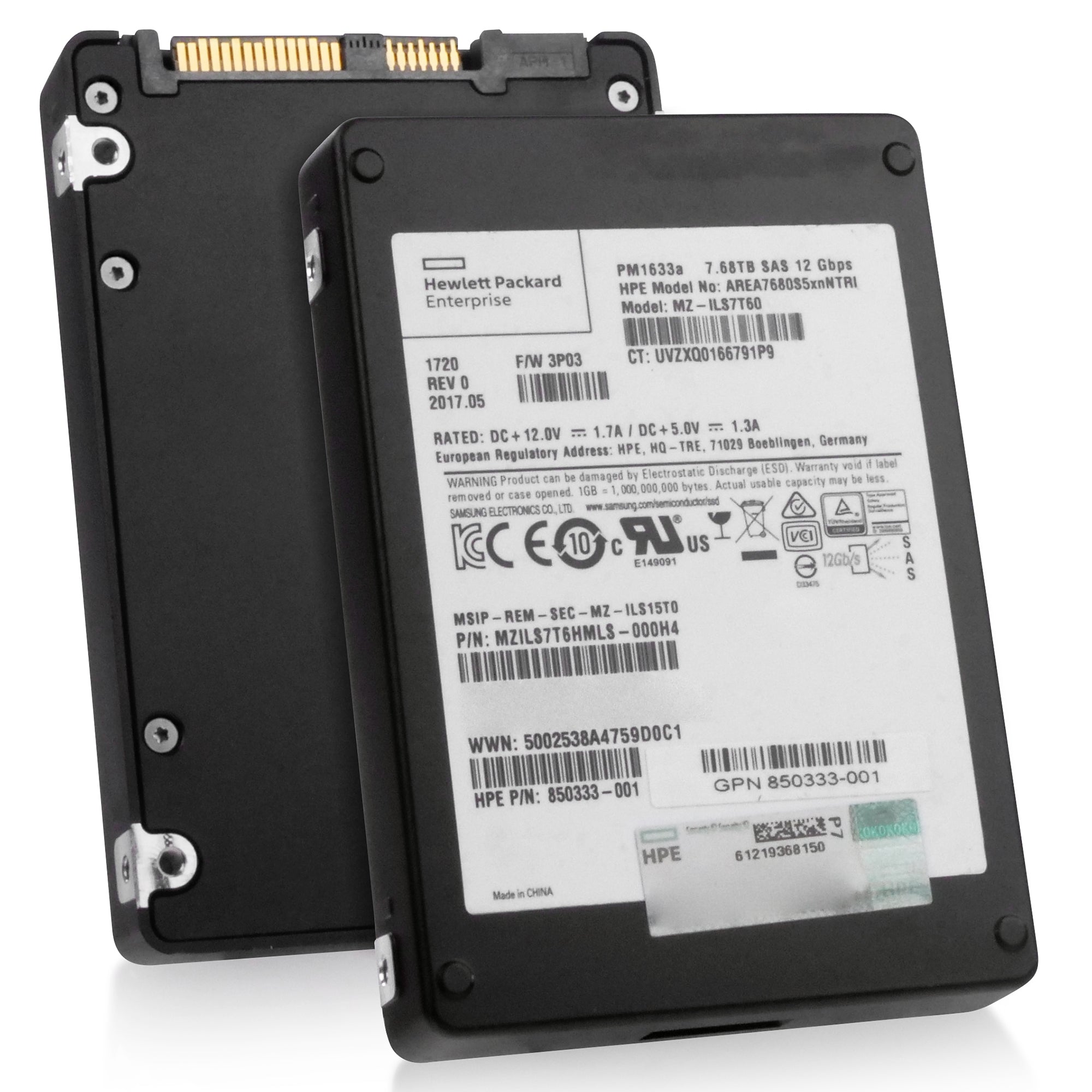HP/Samsung PM1633a MZILS7T6HMLS 7.68TB 1 DWPD SAS 12Gb/s 3D TLD 2.5in Refurbished SSD