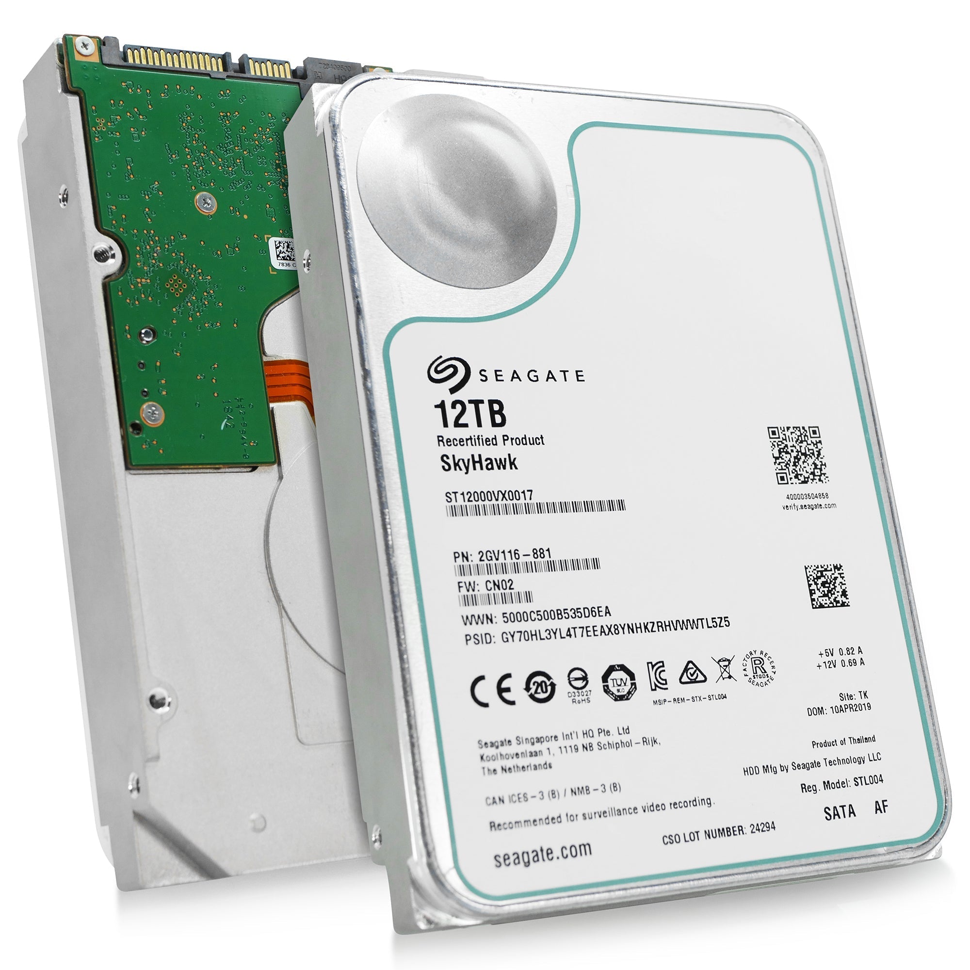 Seagate SkyHawk ST12000VX0017 12TB 7.2K RPM SATA 6Gb/s 512e 3.5in Refurbished HDD