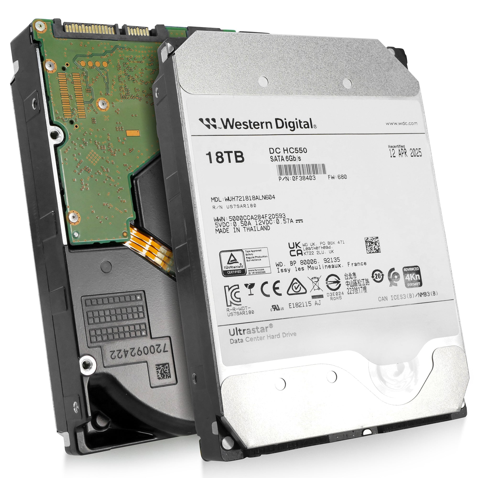 Western Digital Ultrastar DC HC550 WUH721818ALN604 0F38403 18TB 7.2K RPM SATA 6Gb/s 4Kn 3.5in Recertified Hard Drive