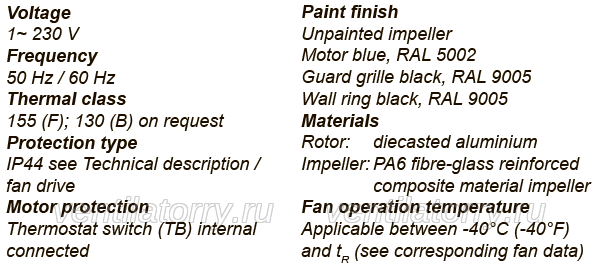 FN035-4EH.WD.V7 ZIEHL-ABEGG Axial Fan 0.13/0.16kW 230V 0.57/0.73A 1100/1130rpm