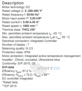 GR50C-ZID.GG.CR ZIEHL-ABEGG centrifugal fan 3.5KW 380V/480V 5.60/4.40A 1860rpm