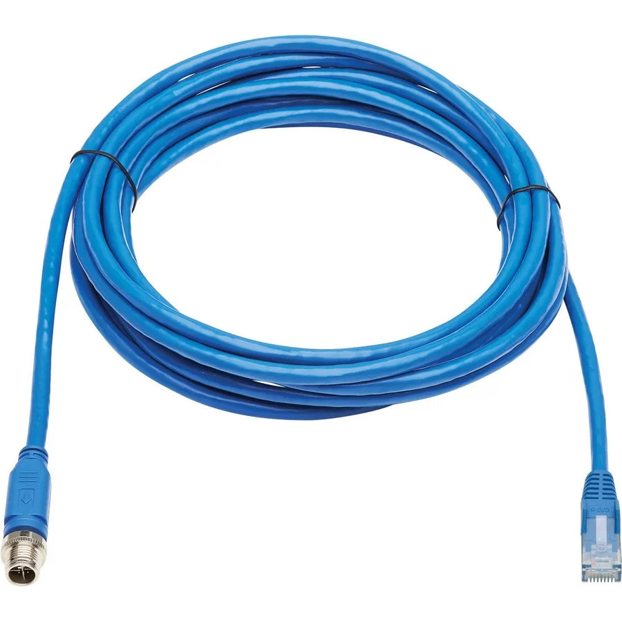 Eaton Tripp Lite Series M12 X-Code Cat6 1G UTP CMR-LP Ethernet Cable (M12 M/RJ45 M), IP68, PoE, Blue, 5 m (16.4 ft.), TAA