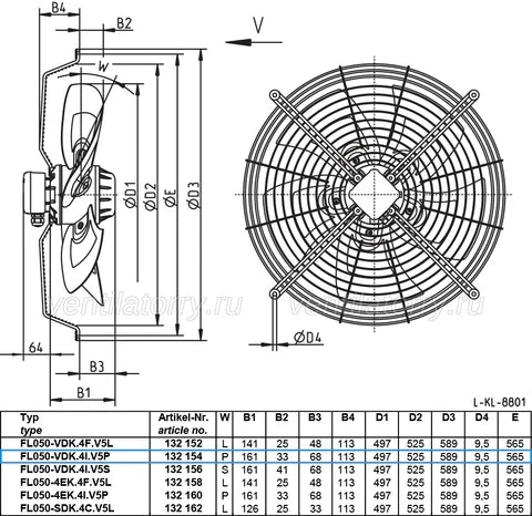 FL050-VDK.4I.V5L ZIEHL-ABEGG Axial Fan 3-400V 0.69/0.47kW 1.25/0.79A