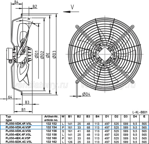 FL050-VDK.4I.V5S ZIEHL-ABEGG Axial Fan 3~400V 0.73/0.53kW 1.35/0.87A 1340/1030rpm
