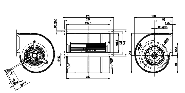 D4E133-DL01-J5 EBMpapst Fan AC Centrifugal Blower 1~230V 80/95W 0.36/0.49A 1200/1180rpm