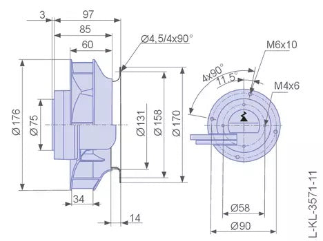 RH18V-4IP.Z8.AR(MK055-4IP.04.RK) ZIEHL-ABEGG centrifugal fan | 1-200/240V | 4440 RPM 0.17kW 1.75/1.45A