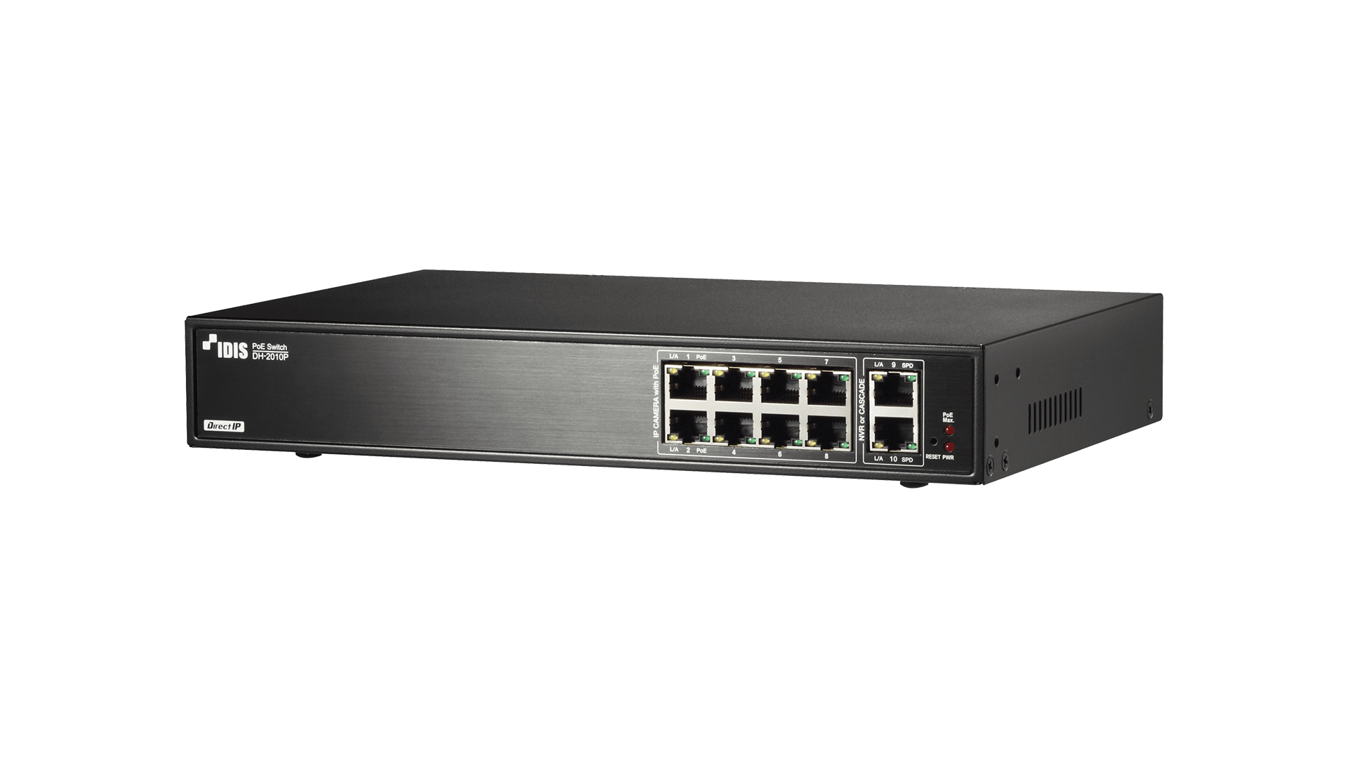 IDIS DH-2010P 10 Port DirectIP Gigabit PoE Switch, 8-Port, PoE/PoE+ Switch 70W max PoE output