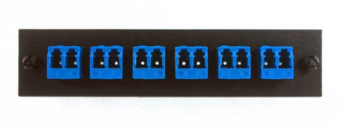 Adapter Plate 6-Pack LC Duplex Singlemode Square Adapters Blue Adapters Loaded (12 Fibers) Black