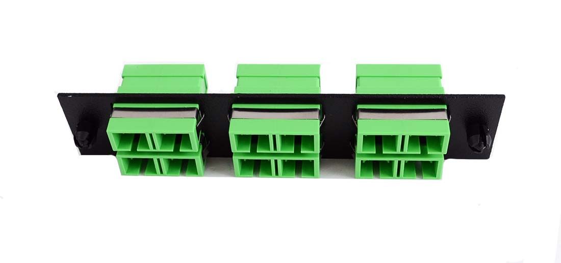Adapter Plate 6-Pack SC Duplex Singlemode APC Green Adapters Loaded (12 Fibers) Black