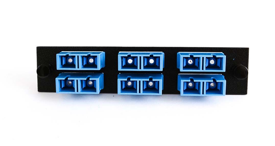 Adapter Plate 6-Pack SC Duplex Singlemode Blue Adapters Loaded (12 Fibers) Black