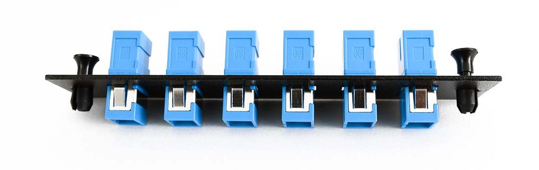 Adapter Plate 6-Pack SC Singlemode Blue Adapters Loaded Black