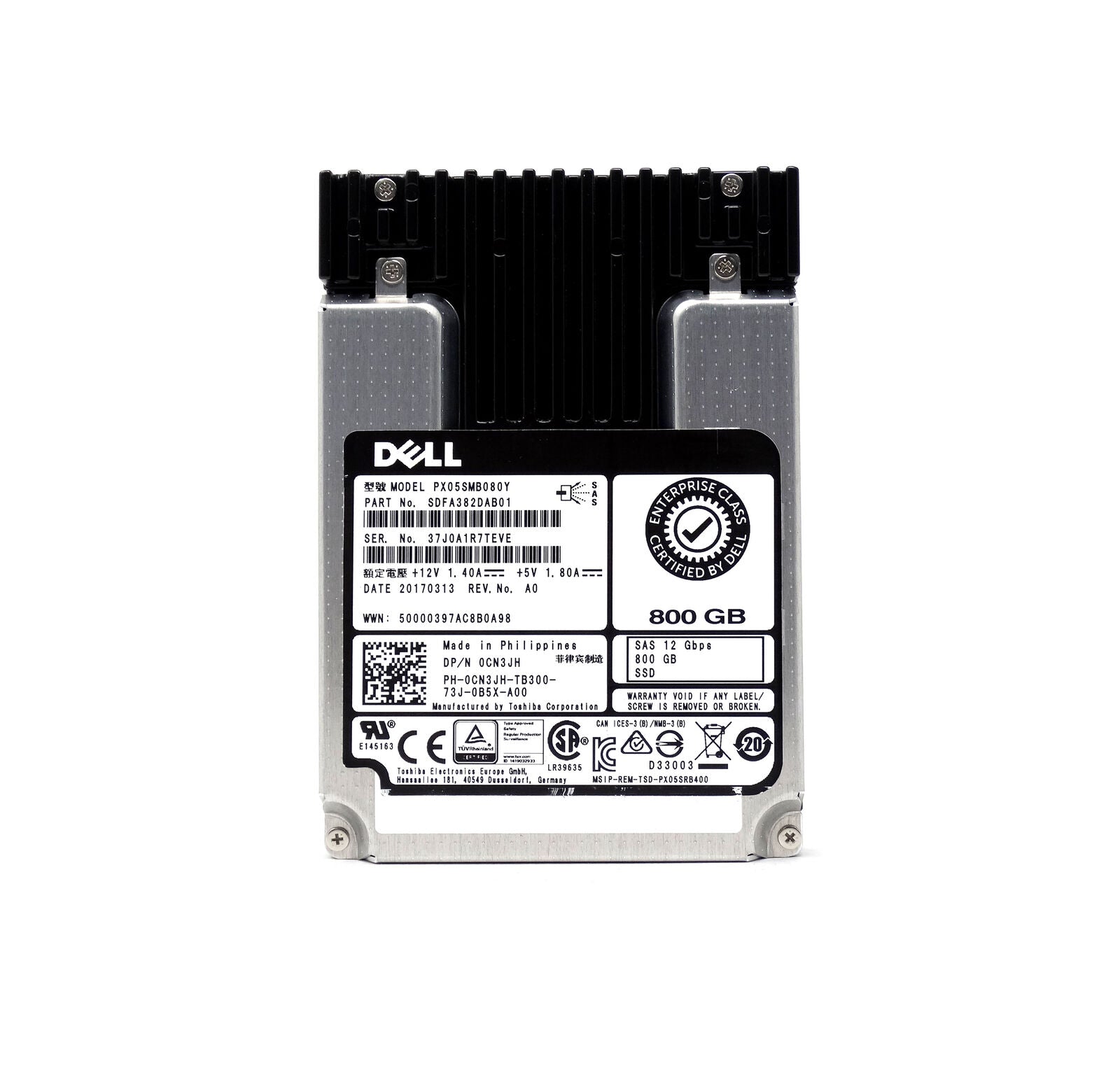 Dell 800GB 12G 12Gbps Write Intensive MLC SAS 2.5'' Enterprise SSD PX05SMB080Y (5PDY4)