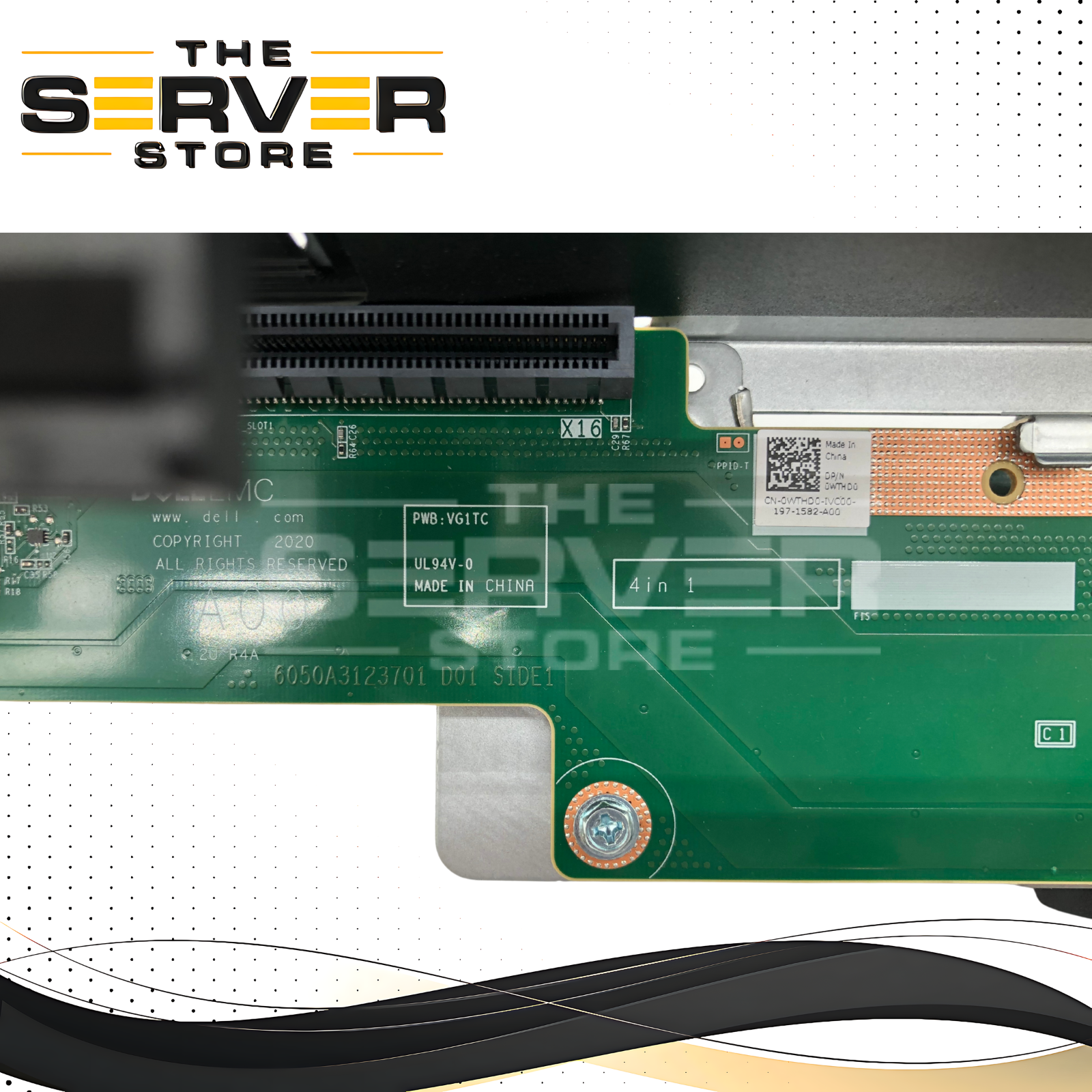 Dell PowerEdge R750 Server Riser 4 Board (4 in 1) with 1x PCIe x16 Slot and Metal Bracket. P/N: WTHD0, 0WTHD0.