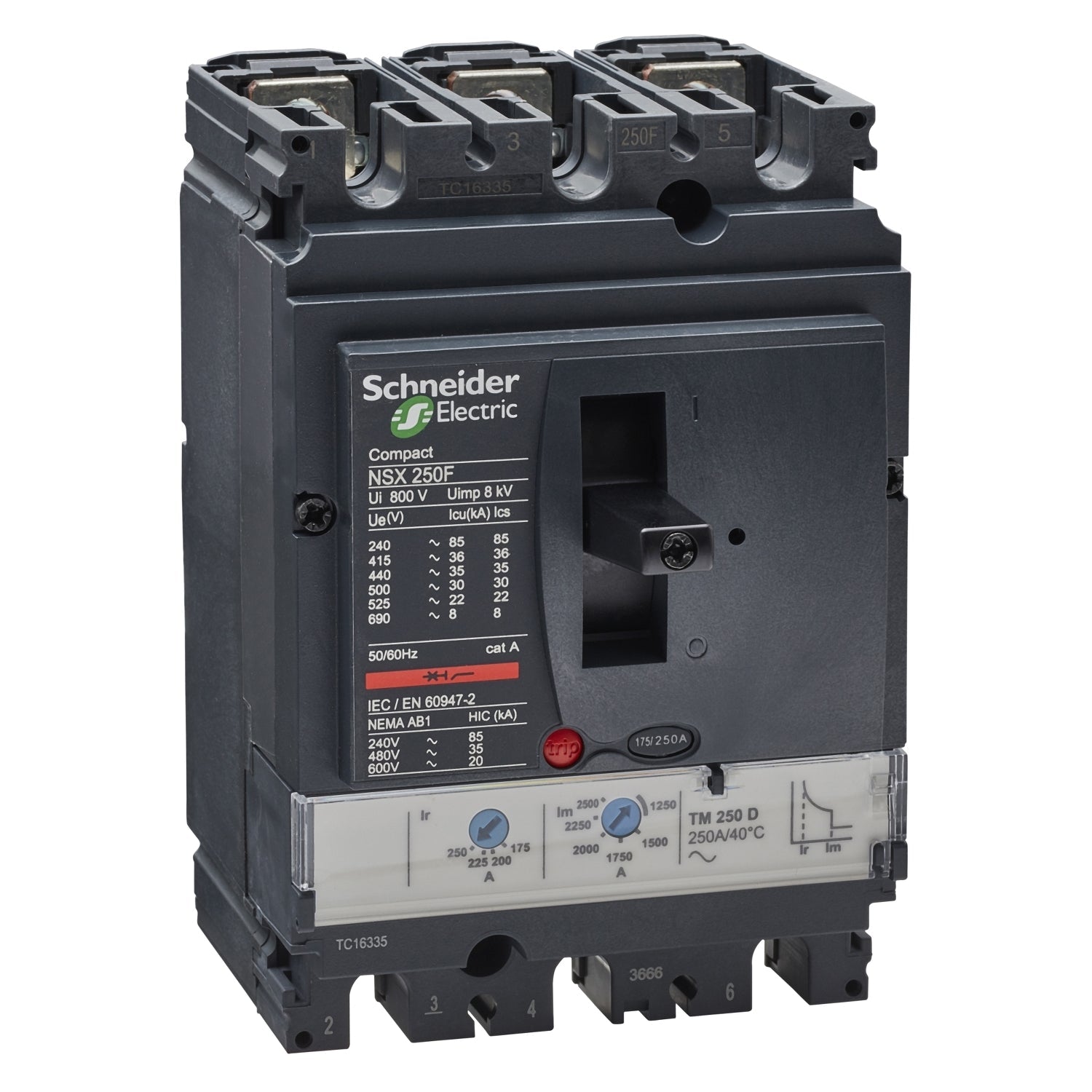 Schneider Electric LV431630 NSX250F 3P 250A Circuit Breaker 36kA 690VAC Thermal Magnetic