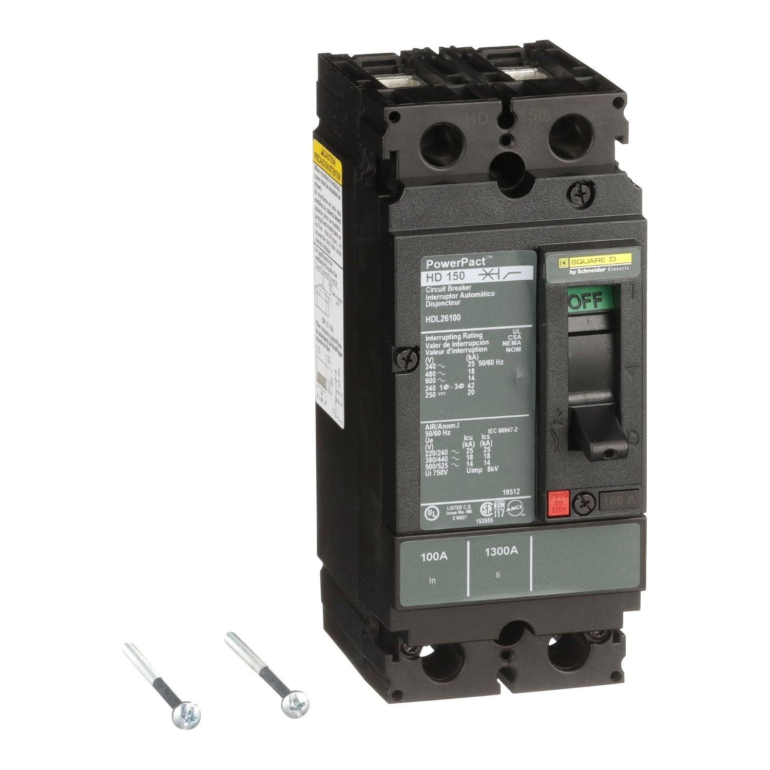 HDL26100 | Square D PowerPact H 100A 2-Pole Molded Case Circuit Breaker, 600V