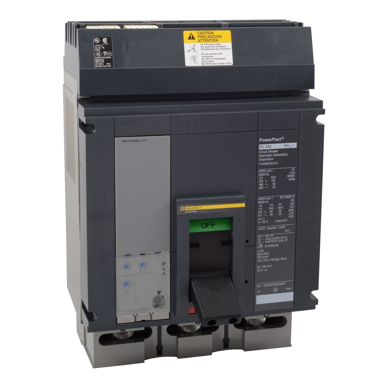 PJA36080CU41A | Square D PowerPacT P-Frame 800A 3-Pole Molded Case Circuit Breaker, 600VAC
