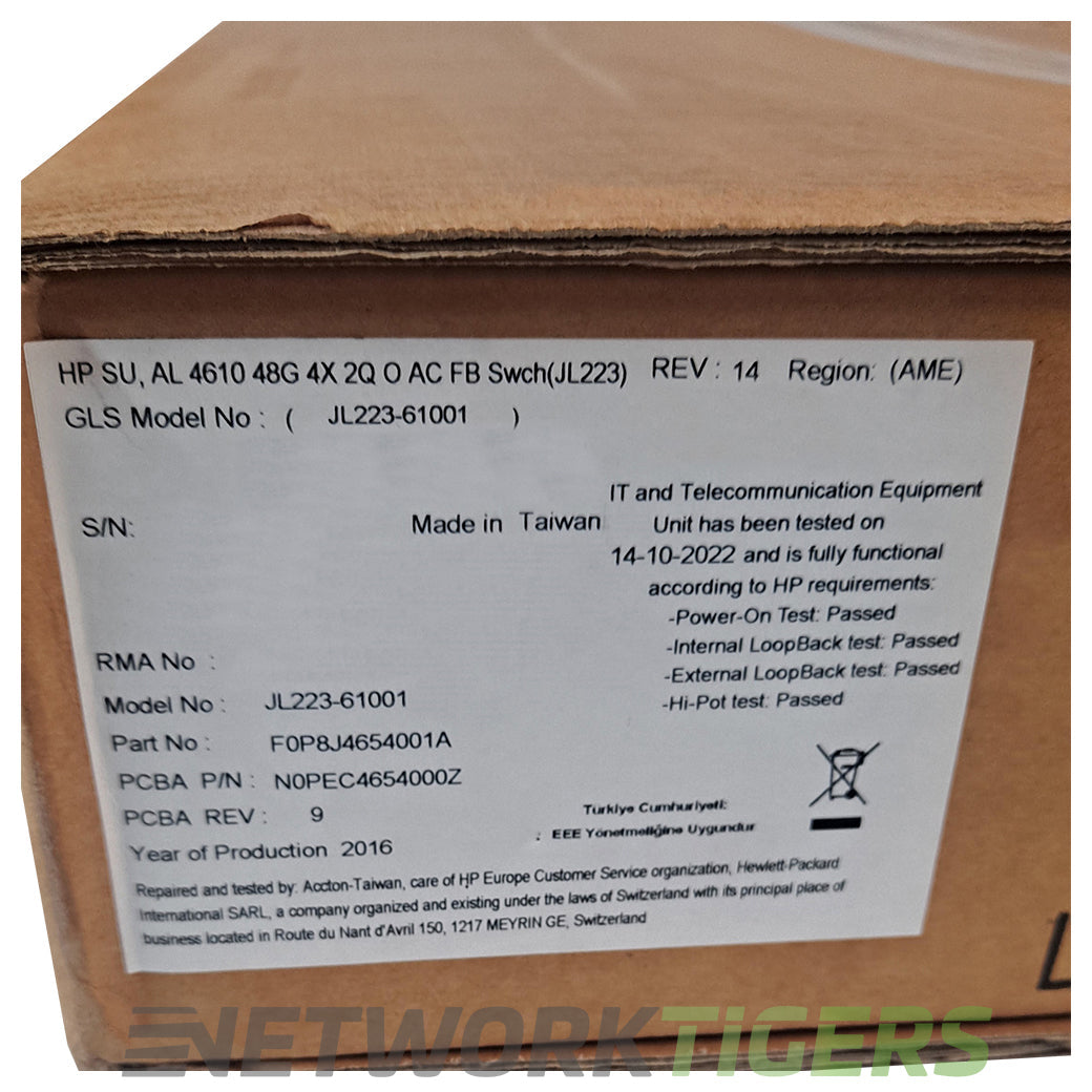 NEW HPE JL223A 48x 1GB RJ45 4x 10GB SFP+ 2x 40GB QSFP Arm ONIE F-B Air Switch