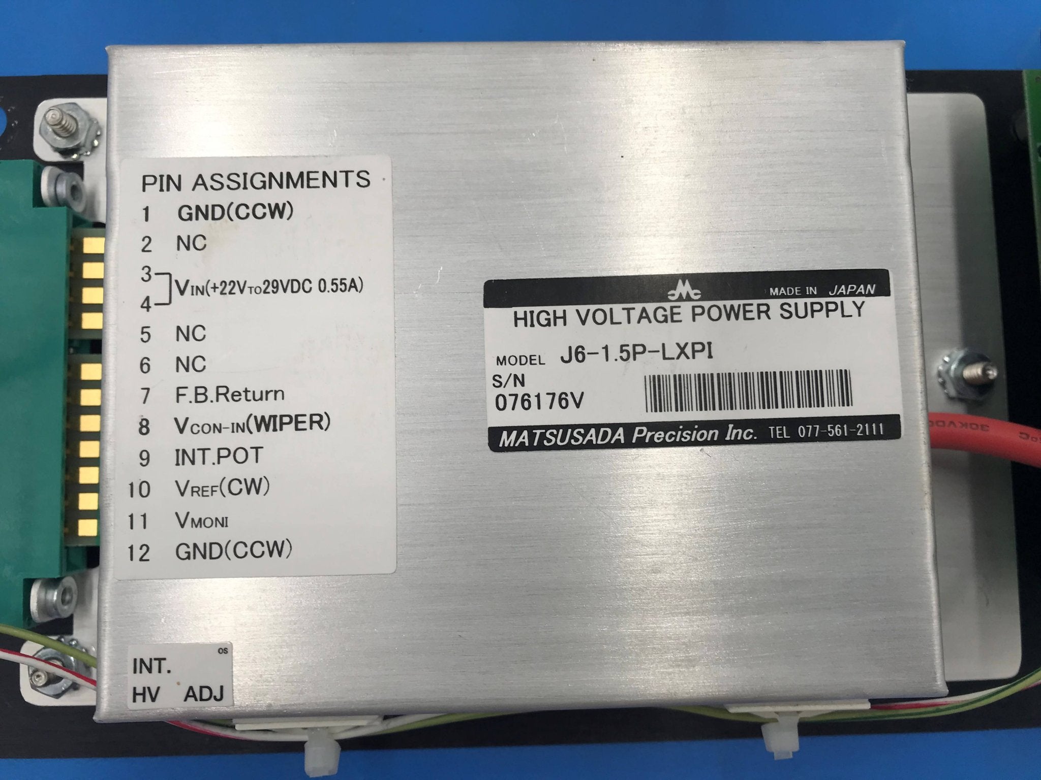 HV Power Supply ASM (904366 Rev A) MATSUSADA