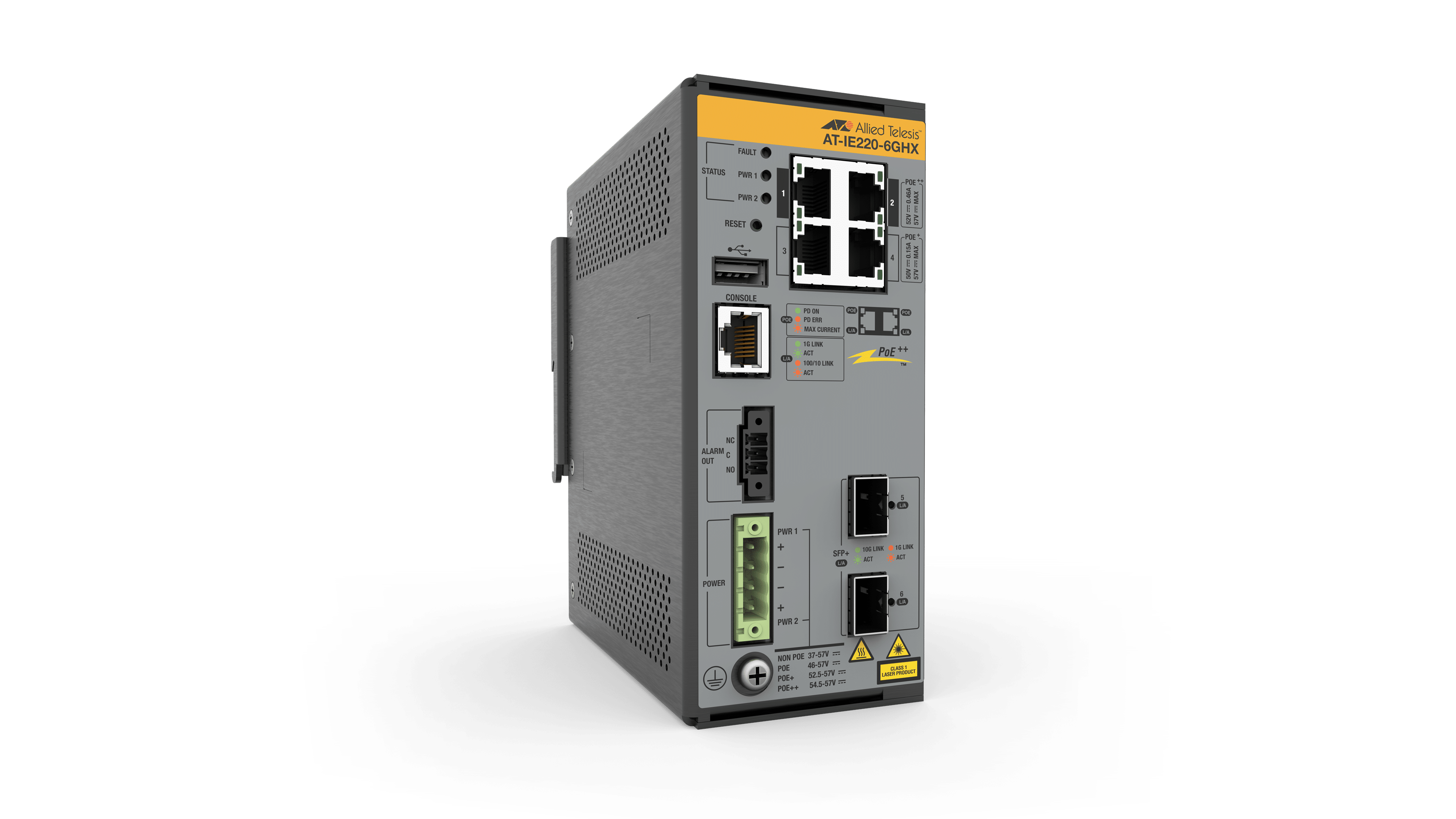 Hanwha AT-IE220-6GHX-980 - Industrial Rugged Switch with 4xGigabit Ethernet PoE++, 180W
