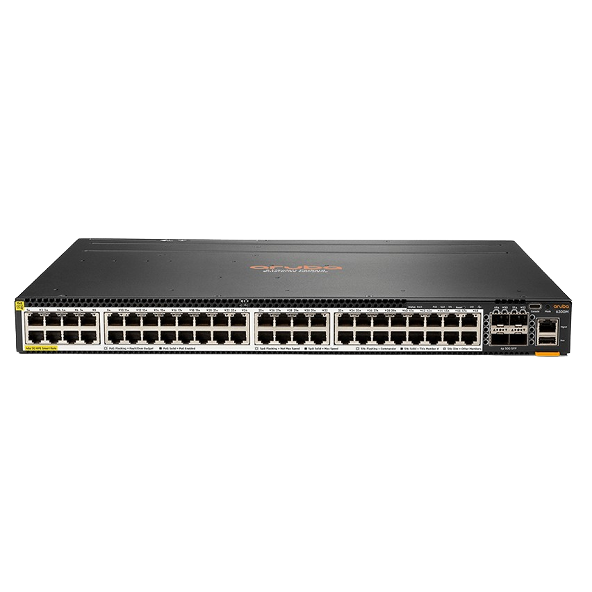JL659A ARUBA CX 6300M 48-port HPE Smart Rate 1/2.5/5GbE Class 6 PoE and 4-port SFP56 Switch - RENEW