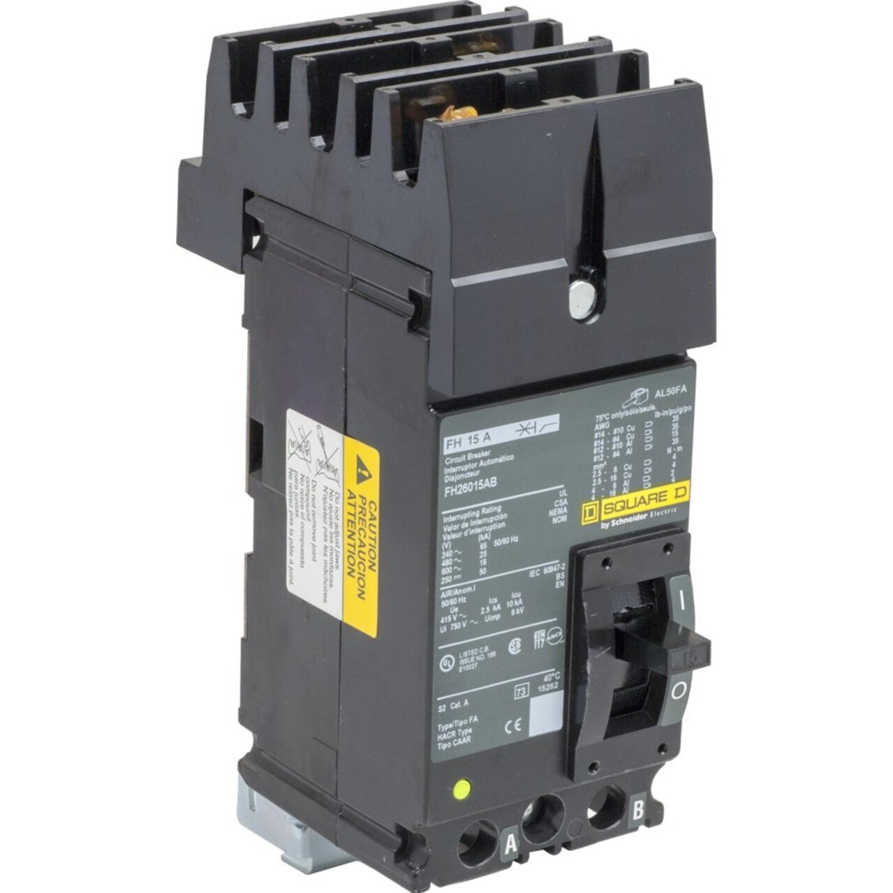 FH26015AB | Square D 15A 2-Pole 600V F-Frame Thermal-Magnetic I-Line Circuit Breaker