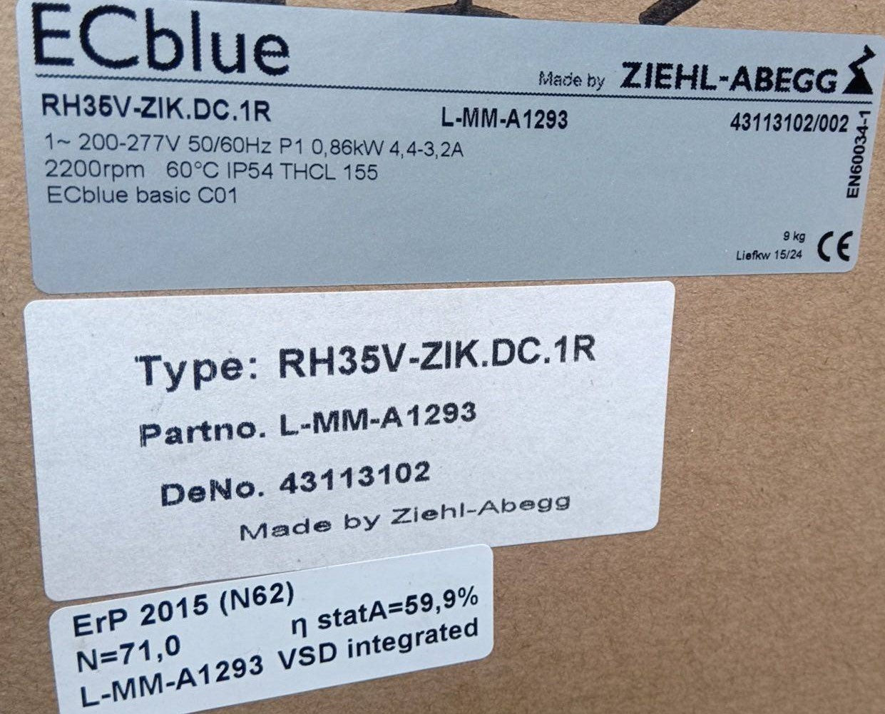 Brand new RH35V-ZlK.DC.1R  ZIEHL-ABEGG centrifugal fan 200-277V/380-480V 0.86kW 2200RPM