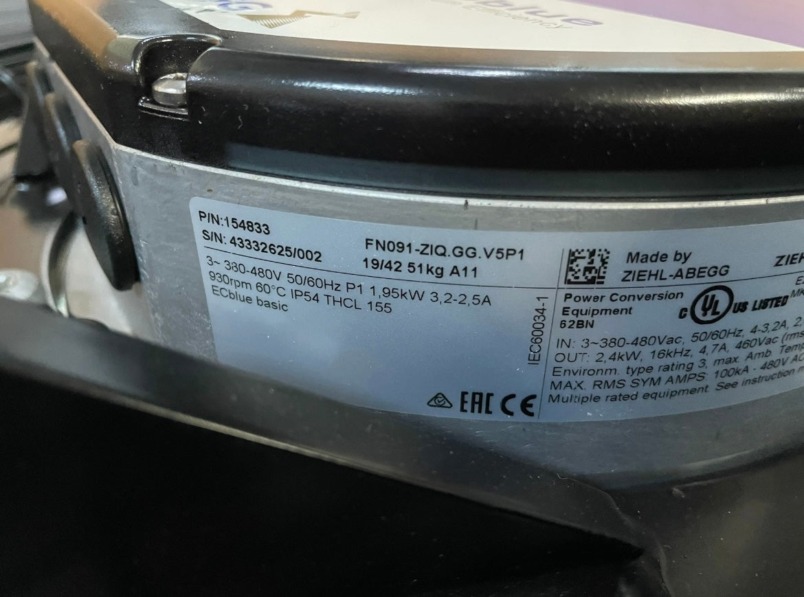 FN091-ZIQ.GG.V5P1  ZIEHL-ABEGG Axial Fan 1.95kW 3.2/2.5A