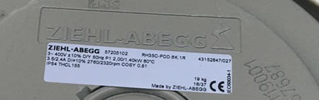 RH35C-PDD.6K.1R ZIEHL-ABEGG centrifugal fan 2.0-1.4kW 3-400V 3.5-2.4A