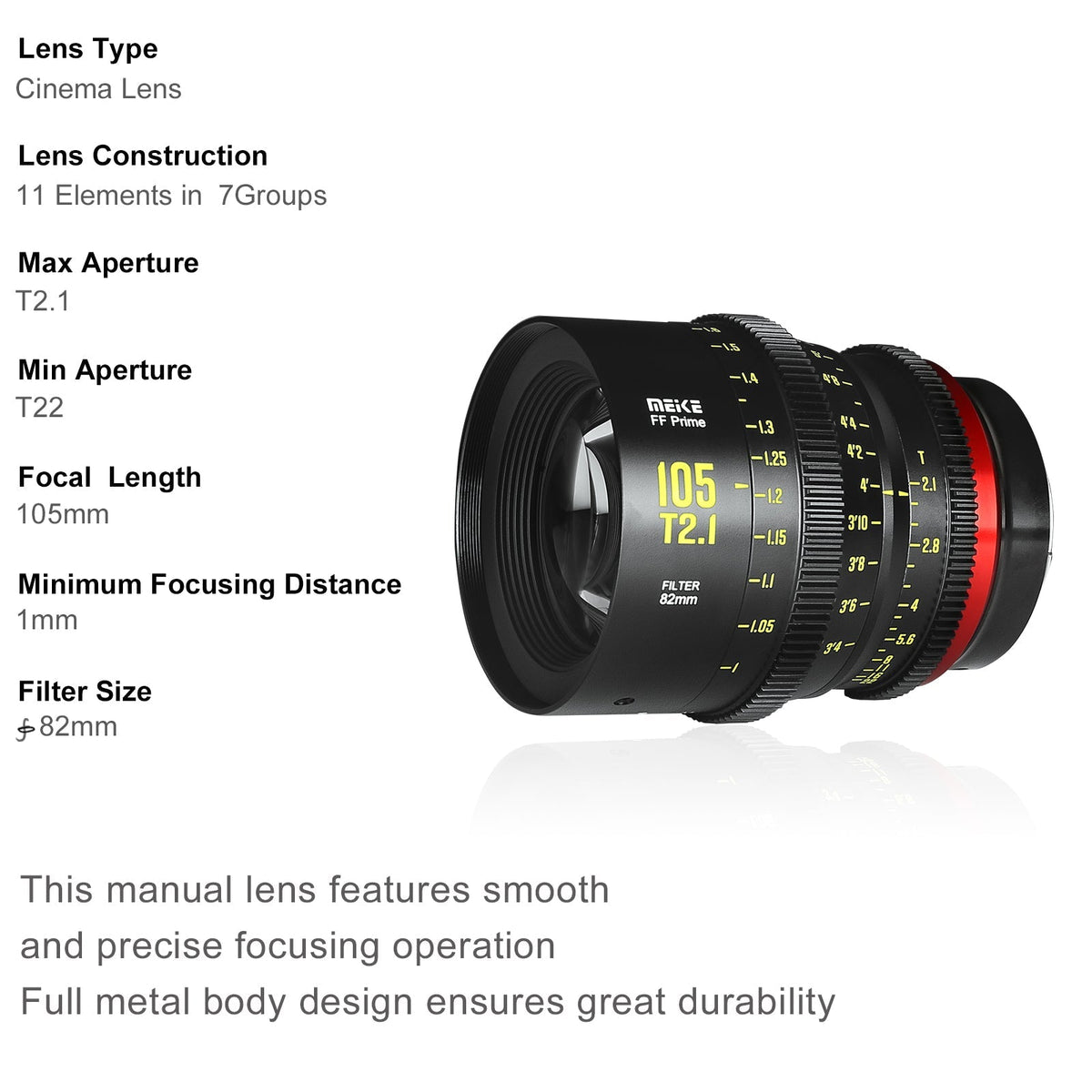 Meike Cinema Full Frame Cinema Prime 105mm T2.1 Lens (EF Mount)