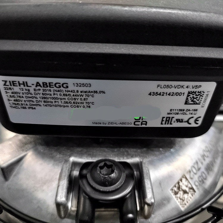 FL050-VDK.4I.V5P 400V 0.69/0.44kW 1.5/0.76A 1280/1000rpm ZIEHL-ABEGG Axial Fan