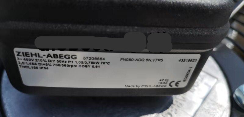 FN080-ADQ.6N.V7P5 ZIEHL-ABEGG Axial Fan 3~400V 0.82 /0.48kW 2.1/1.0 A