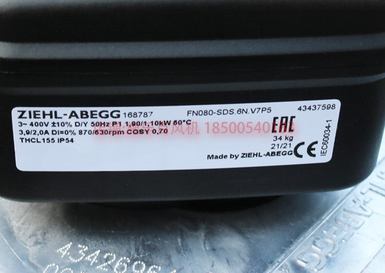 FN080-SDS.6N.V7P5 3-400V 50Hz ZIEHL-ABEGG Axial Fan 3~400V 2.1 /1.15kW 4.2/2.2 A