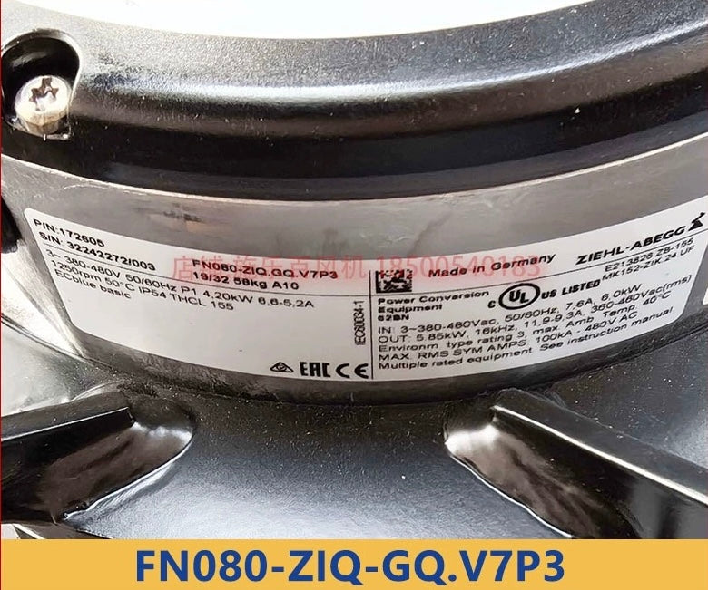 FN080-ZIQ.GQ.V7P3 ZIEHL-ABEGG Axial Fan 4.2 kW 6.6/5.2A 1250 rpm