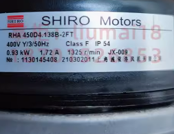 SHIRO RHA450D4.138B-2FT Centrifugal Fan 0.93kW 1325RPM IP54 Plastic 3~400V Industrial Fan