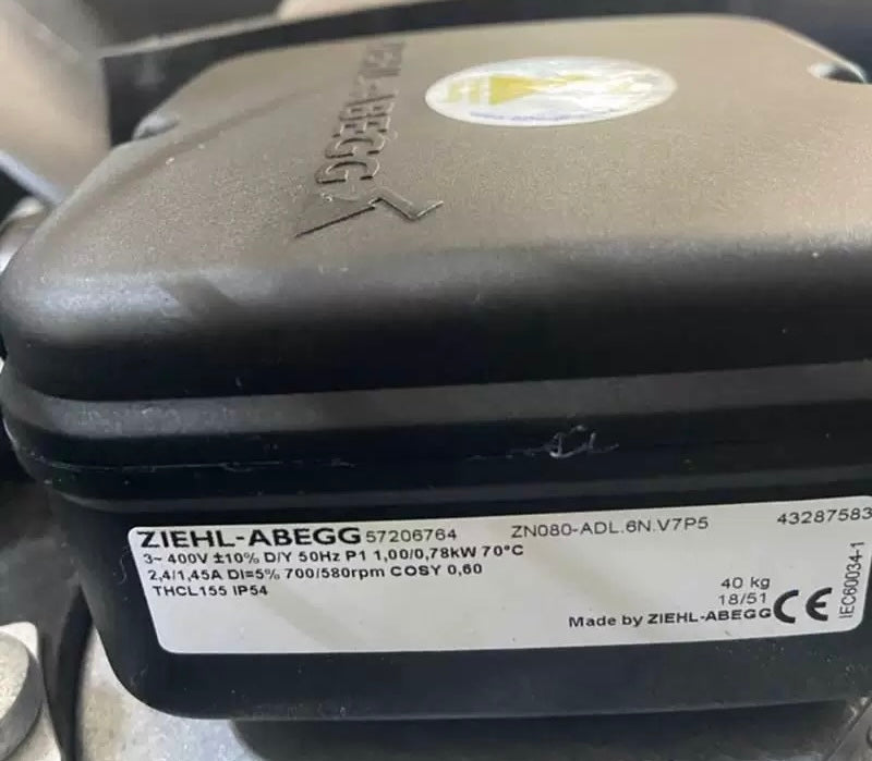 ZN080-ADL.6N.V7P5 ZIEHL-ABEGG Axial Fan 3-400V 1.0/0.78kW 2.4/1.45A 700/580rpm