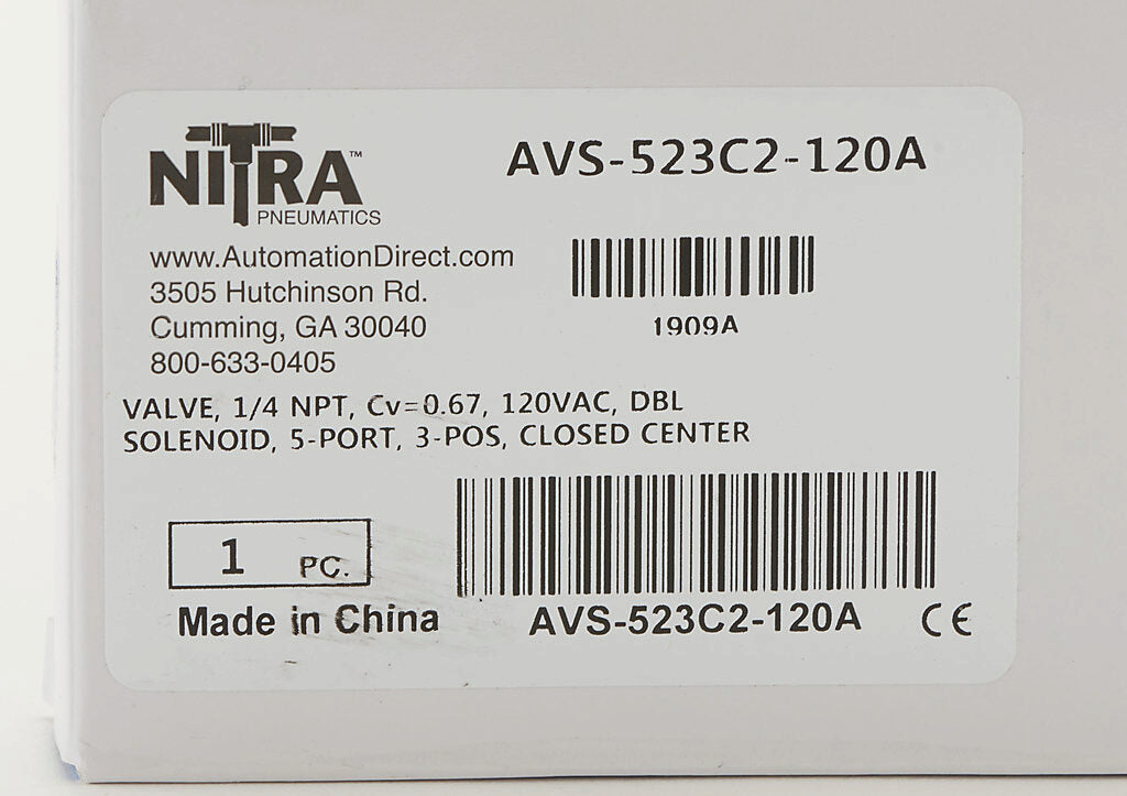 AVS-523C2-120A | Automation Direct NITRA 5-Port 3-Position 120VAC Solenoid Valve