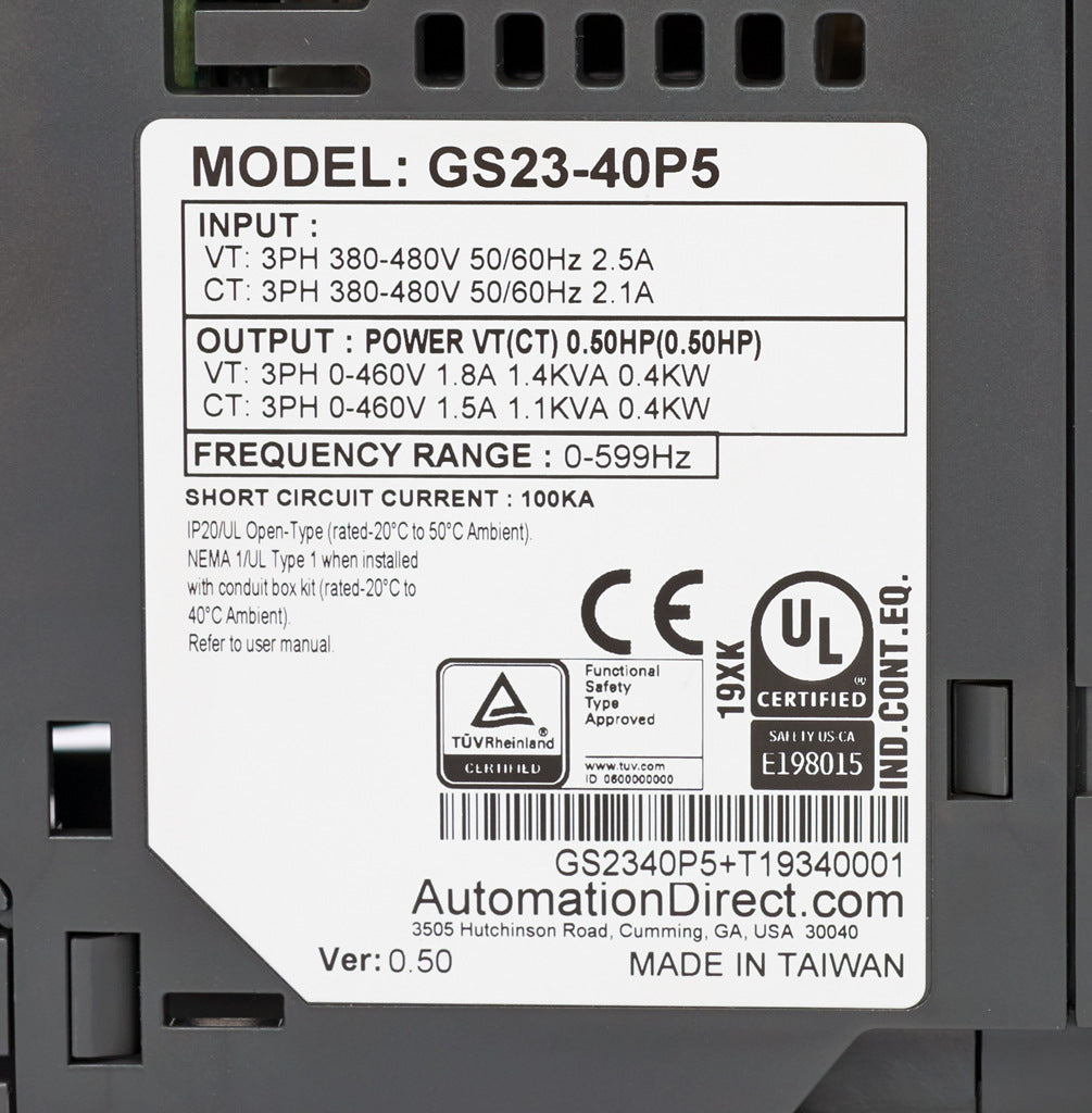 GS23-40P5 | Automation Direct DURApulse GS20 1/2HP 460V AC Drive
