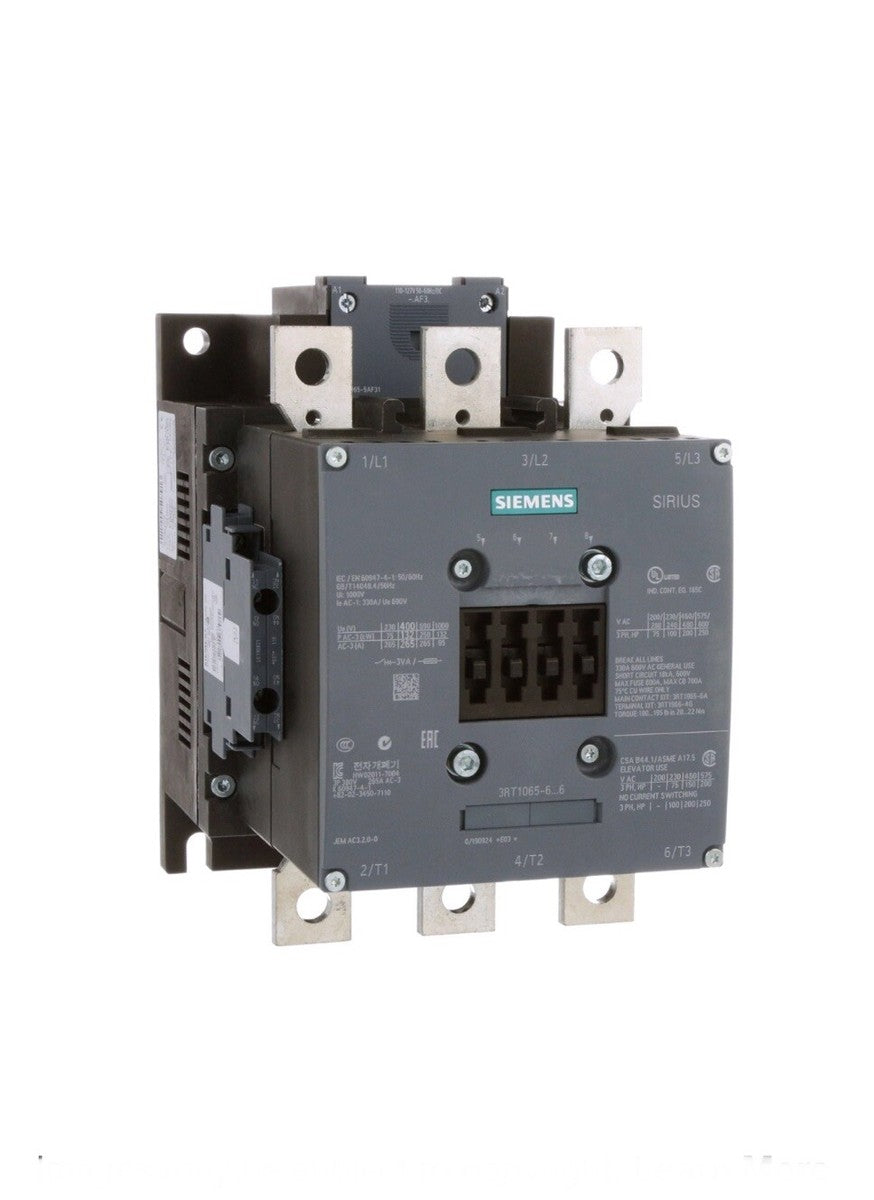 Siemens 3RT1065-6AF36 SIRIUS Contactor 265A 132kW 3 Pole 110-127VDC Coil
