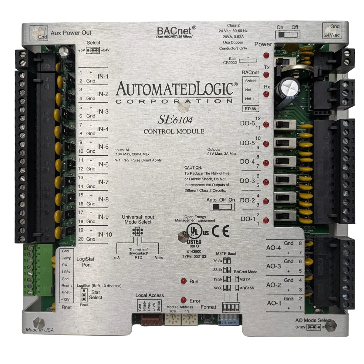 Automated Logic SE6104 BACnet Application Controller 24VAC 20 Point Control Module